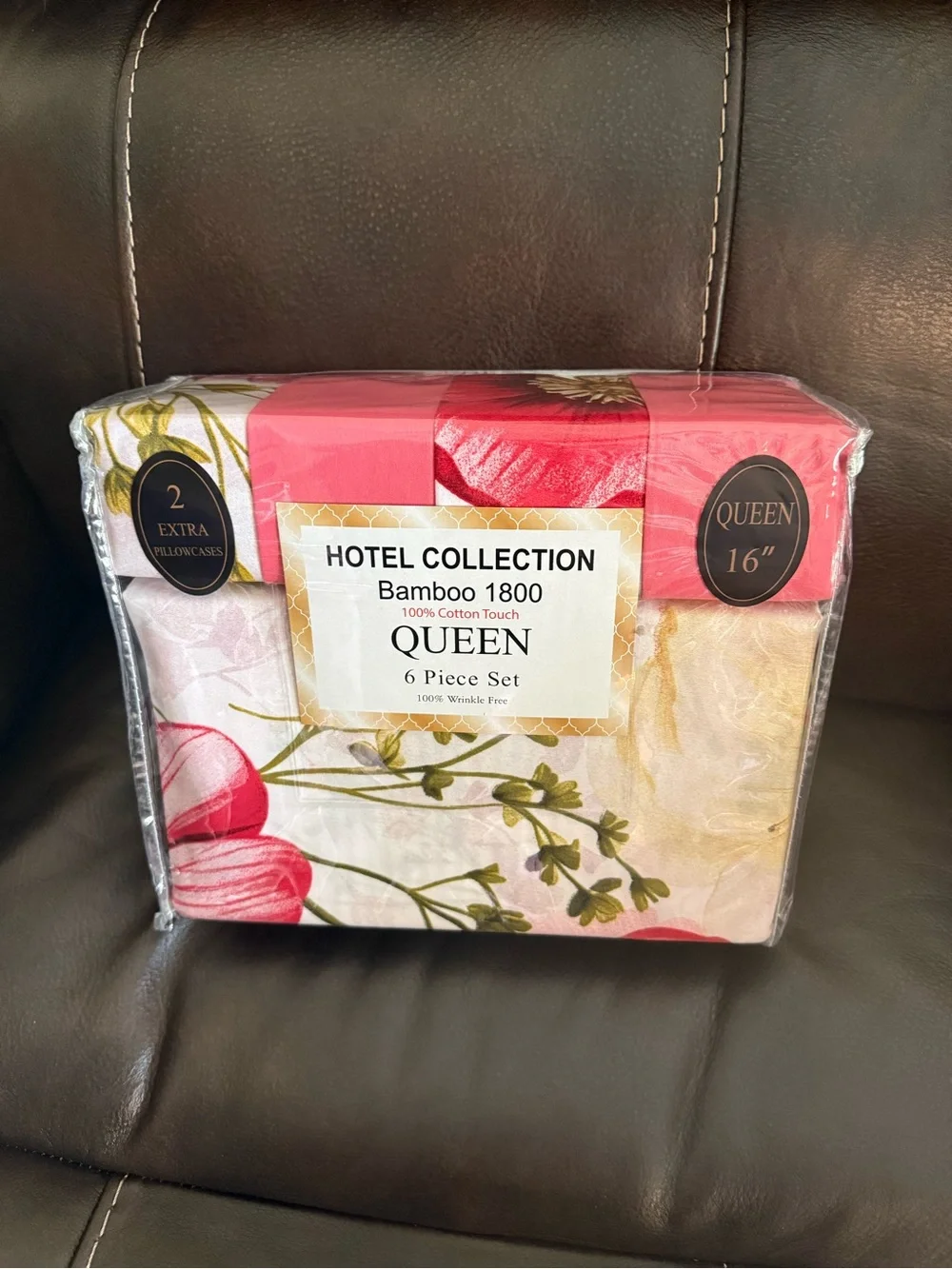 Hotel Collection Bamboo 1800 Queen Bedding Set in Pink and Green 6 Piece Set